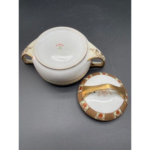 Vintage Nippon Hand Painted Sugar Bowl and Creamer Set Gold Trim Rose Design - Picture 15 of 15